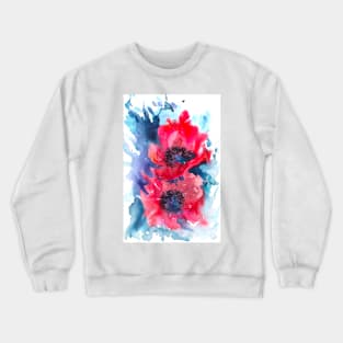 Pink Poppy flowers Watercolor Painting Crewneck Sweatshirt